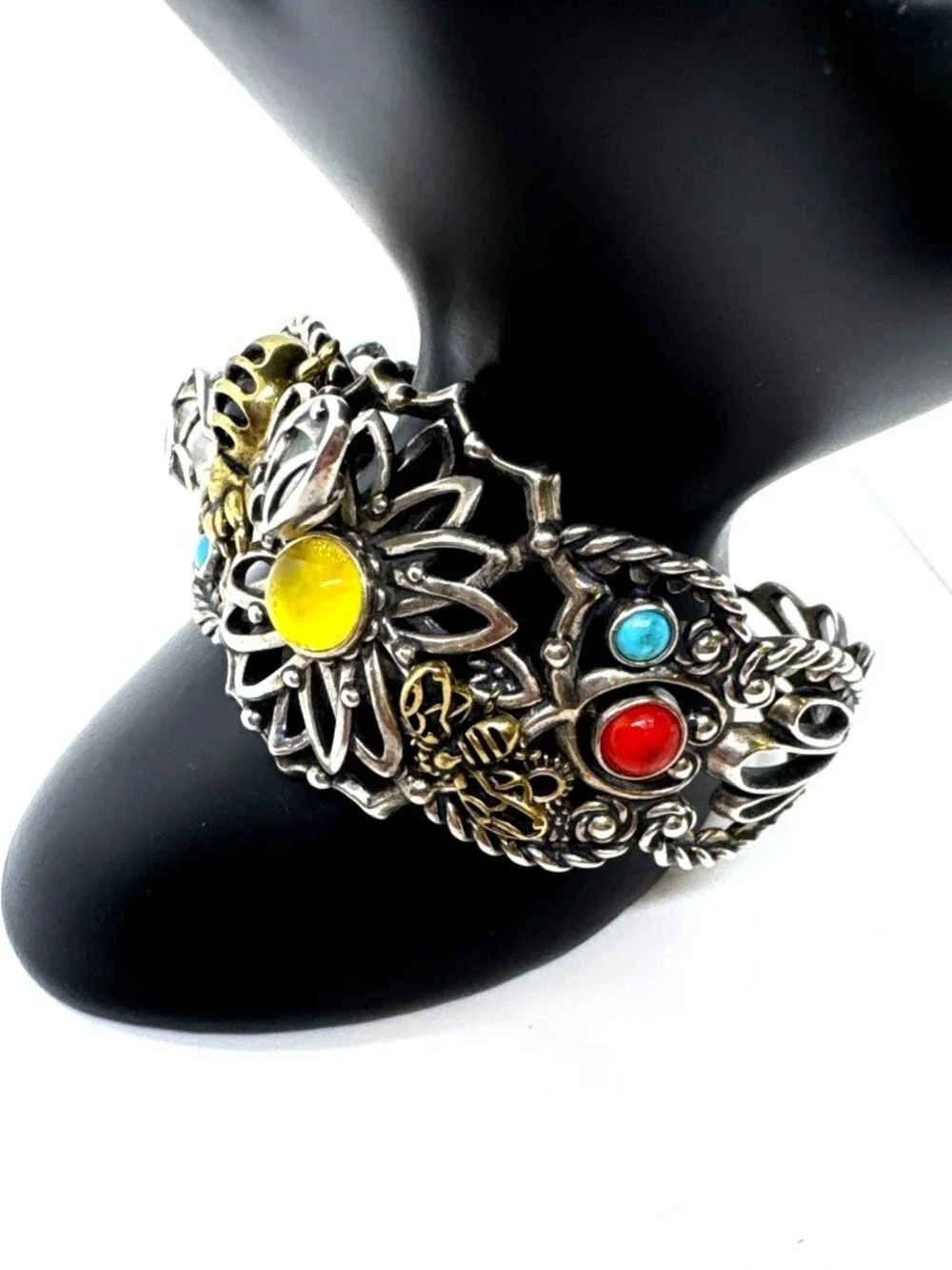 Carolyn Pollack Fritz Casuse 925 Sterling Silver Brass Bumble Bee Gemstone Cuff